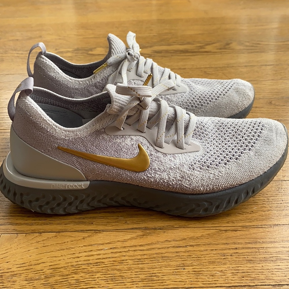 Custom gold and silver Nike React running shoes